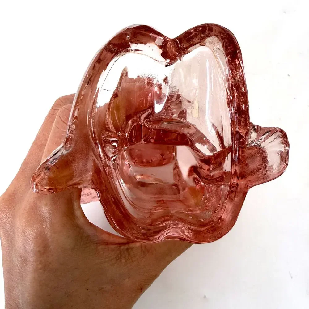 Vintage 1960s Pink Pressed Glass Cherub Angel Candle Holders Set of 2